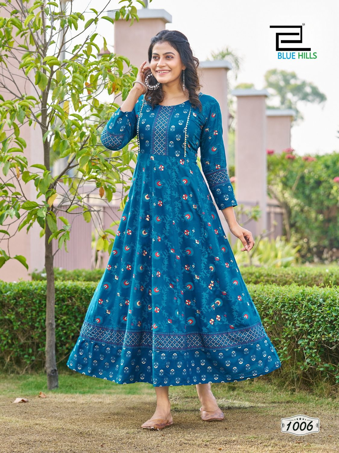 Blue Hills Happy Hours Printed Gown Style Anarkali Kurtis
